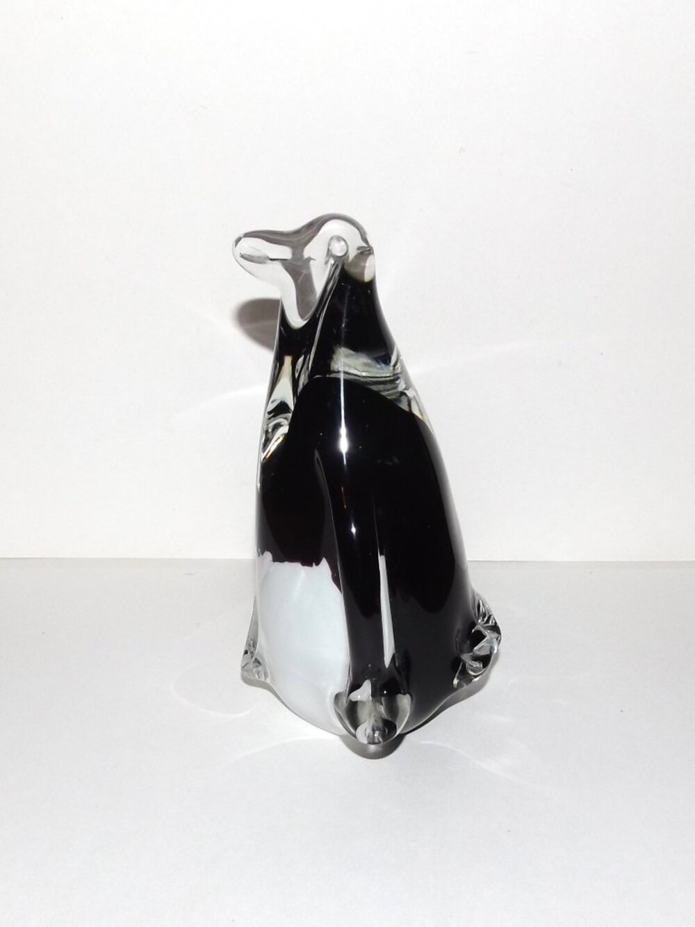 Vintage Blown Art Glass 5” Black & White Penguin Figurine Paper Weight